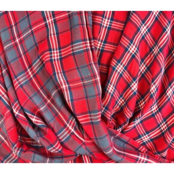 Abercrombie & Fitch Red Plaid Draped Wrap Button Front Shirt Blouse Women Sz M - Picture 7 of 7